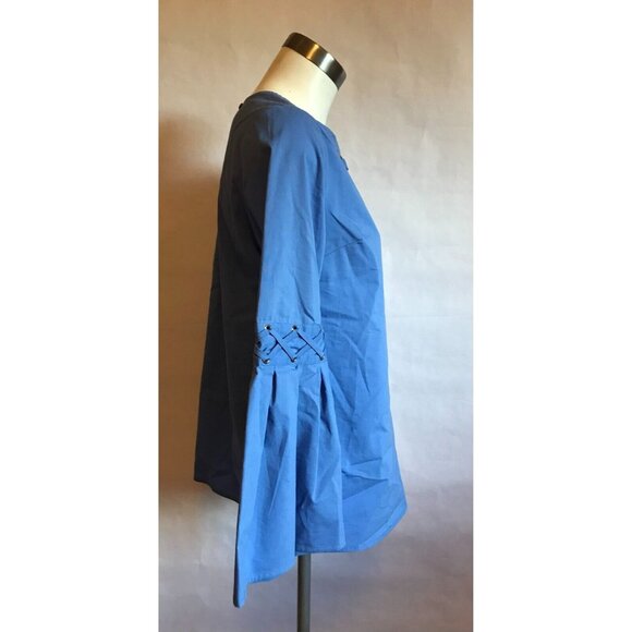 Michael Kors Oxford Blue V-Neck Shirt W/ Trumpet Sleeves, Size XS, NWT! $99 - Picture 4 of 9